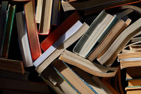 Wall of books piled upの写真素材