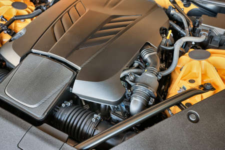 Car Engine Bay, powerful V8 sport coupeの写真素材