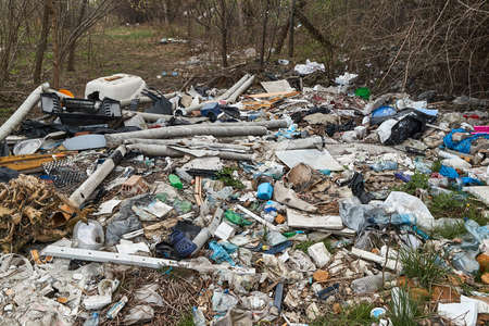 Pile of trashed dumped illegallyの写真素材