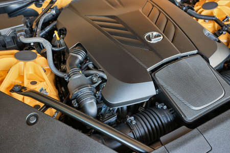 Car Engine Bay, powerful V8 sport coupeの写真素材