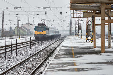 Railway station with passaenger trainの写真素材