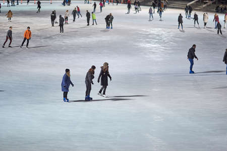 People skating on the ice rink in Budapestのeditorial素材