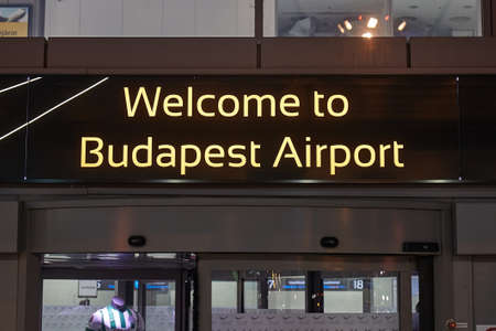 Budapest Airport welcome sign above entranceのeditorial素材