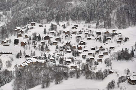 Mountain village covered with snowの写真素材