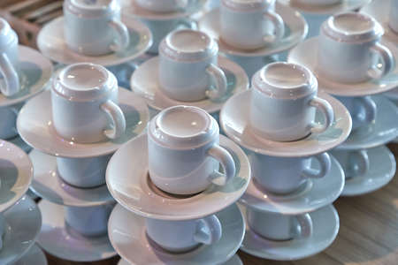 Clean coffee cups piled upの写真素材
