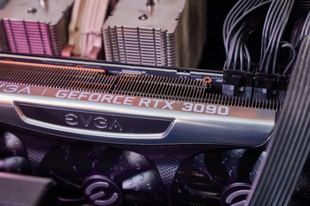 Geforce RTX 3090 Nvidia GPU graphics card inside a gaming computer configuration