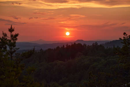 Sunrise Hilly Landscapeの写真素材