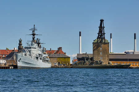 Copenhagen docks with warshipsの写真素材