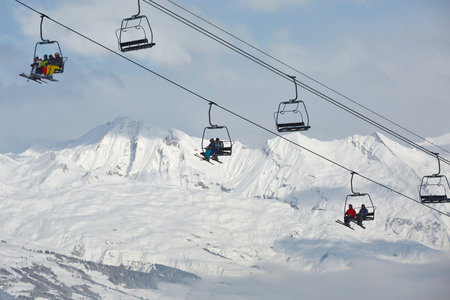 Skiing slopes, with many peopleのeditorial素材
