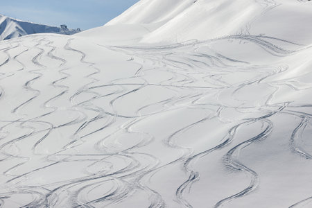 Ski Slope with Fresh Curvesの写真素材