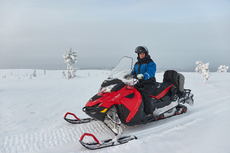 Snow mobile trip in Laplandの写真素材