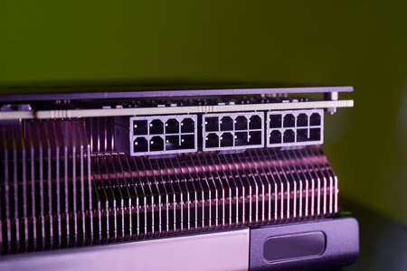 Grapgics card with many 8-pin power connectorsの写真素材