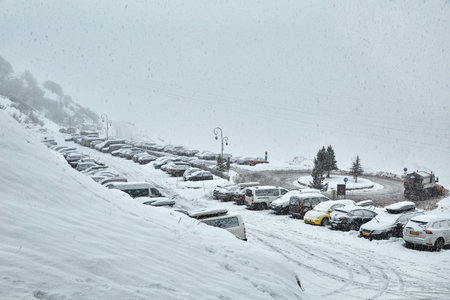 Winter snowy parkingの写真素材