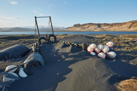 Iceland shore with abandoned junkの写真素材