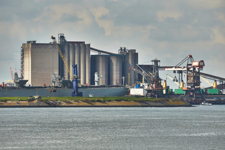 Industrial harbor with rusty structures