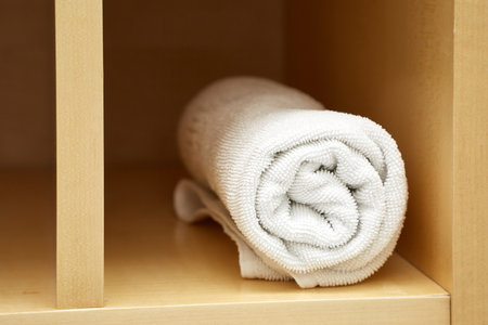 Clean towel in a cabinetの写真素材