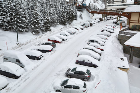 Winter parking carsの写真素材