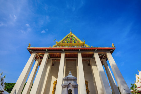 Stunning Religious Art and Architecture of an Ancient Chapel at Chaloem Phrakiat Temple , Nonthaburi , Thailandの写真素材
