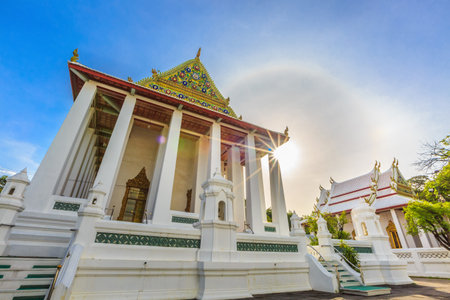 Stunning Religious Art and Architecture of an Ancient Chapel at Chaloem Phrakiat Temple , Nonthaburi , Thailandの写真素材