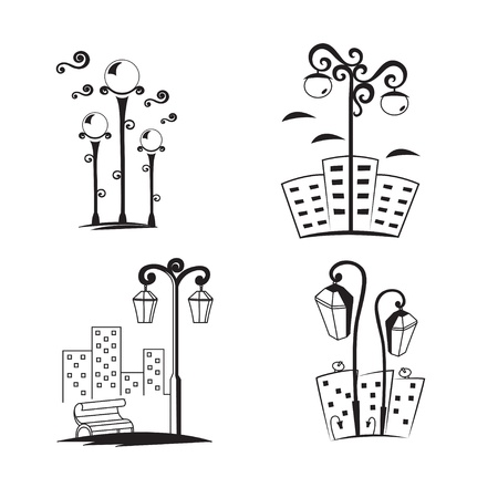 streetlights silhouetteのイラスト素材