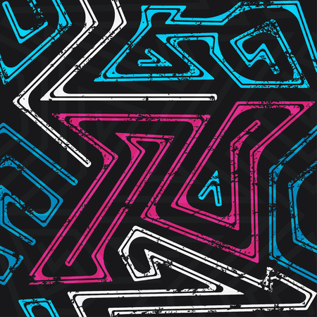 graffiti geometric seamless pattern with grunge effectのイラスト素材
