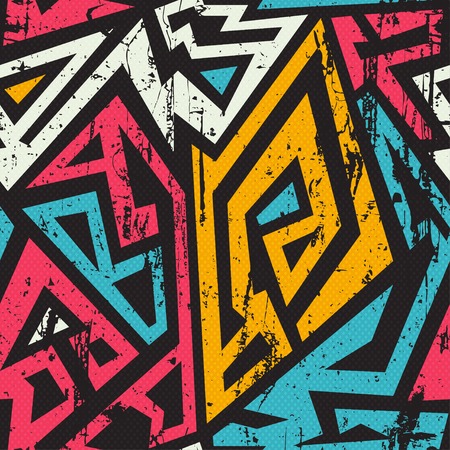 African geometric seamless with grunge effect.のイラスト素材