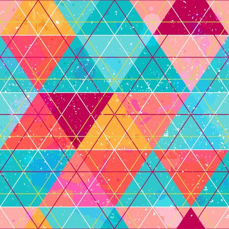 Bright triangle seamless pattern with grunge effect (vector eps 10)のイラスト素材