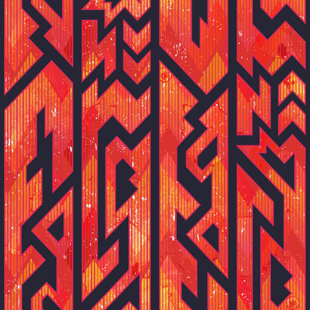Red color tribal geometric seamless pattern with grunge effect (eps 10 vector file)のイラスト素材