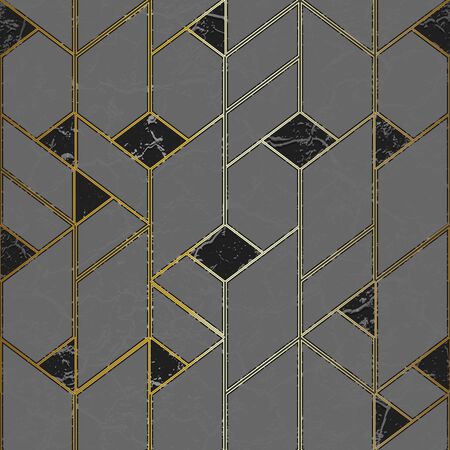 Marple mosaic seamless pattern with gold frame.のイラスト素材