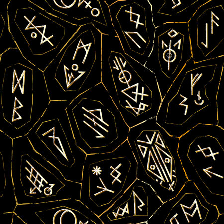 Gold frame rune seamless pattern.のイラスト素材