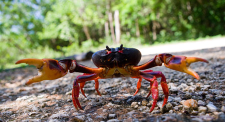 Land crab spread its claws. Cuba. An excellent illustration. Unusual angle.
