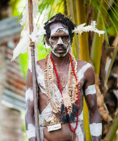 INDONESIA, IRIAN JAYA, ASMAT PROVINCE, JOW VILLAGE - JUNE 12: Warriors Asmat tribe.
