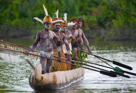 INDONESIA, IRIAN JAYA, ASMAT PROVINCE, JOW VILLAGE - JUNE 12: Warriors Asmat tribe are use...