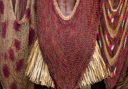 DANI VILLAGE, WAMENA, IRIAN JAYA, NEW GUINEA, INDONESIA - 15 MAY 2012: Detail of women's clothing Dani tribe.のeditorial素材