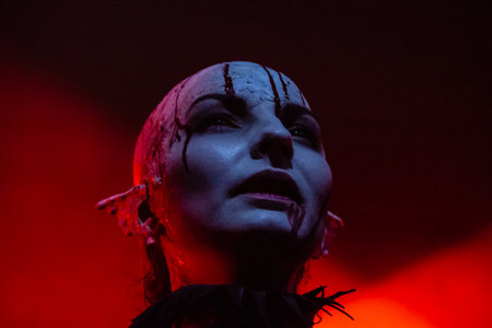 Minsk. Belarus. 10.14.2022. Portrait of a girl with professional makeup for Halloween. Halloween party. close-up. Halloween concept.のeditorial素材
