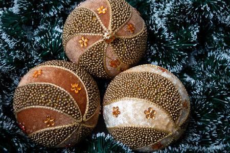Three balls for the Christmas tree close-up. Christmas decorations. Decorations for the New Year's...