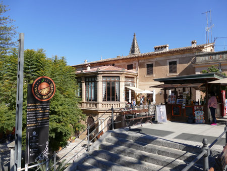 Cafe and kiosk of Soller train station, Mallorca, Balearic Islands, Spain