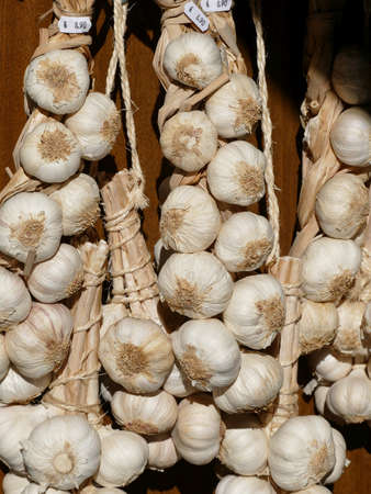 Garlic outside a shop in Palma, Mallorca, Balearic Islands, Spainの写真素材