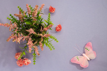 Butterfly with pink flowersの写真素材