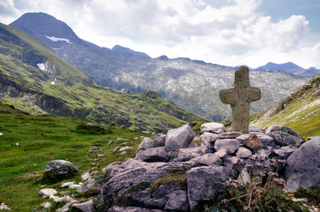 A Cross at the Top of the Mountainの写真素材