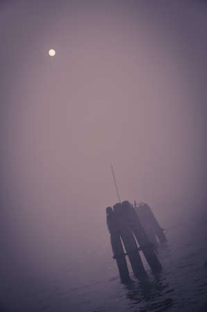 Fog on Post in Venice Lagoonの写真素材
