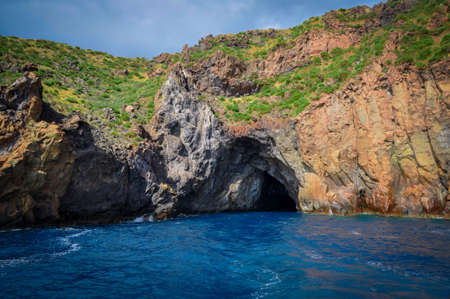 Maritime Entrance of a Cave on Vulcano Islandの写真素材