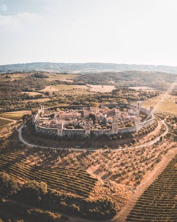 Aerial view of the village Monteriggioni, in Tuscanyの写真素材