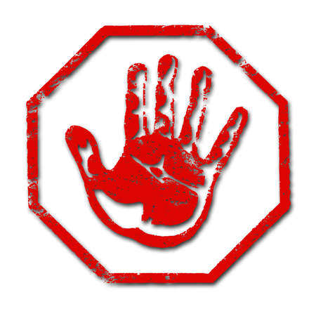 Hand print in red on white backgroundの写真素材