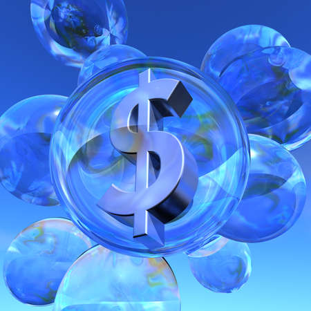 Dollar bubble Illustration of the Dollar sign in silver in a soap bubble surrounded by several empty soap bubblesの写真素材