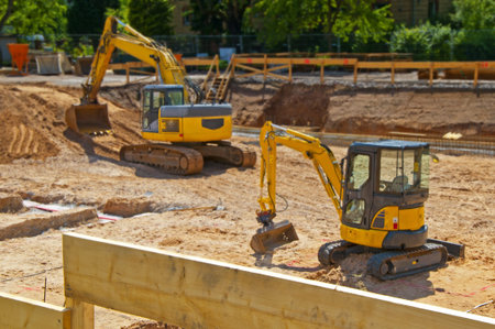 Construction site foundation with excavator
