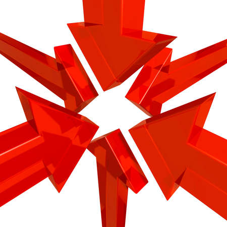 arrows pointing from all directions to the centreの写真素材