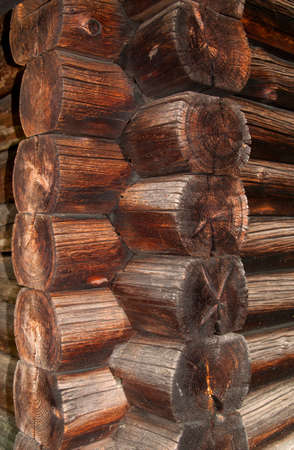 Blockhouse wall texture log cabin wall construction detail edgeの写真素材