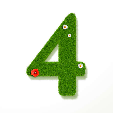 number 4 out of grass with blossomsの写真素材