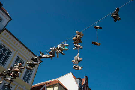 Flensburg, Shoes on line at Norderstreetのeditorial素材